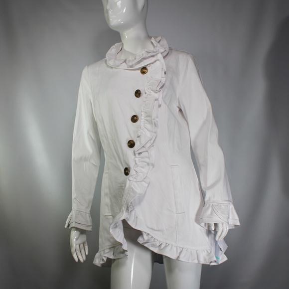 NWT Insight White Military-Style Ruffle Jacket - Picture 1 of 6